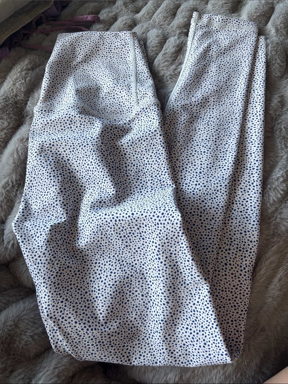 High-Waist White Leggings with Navy Dot Print